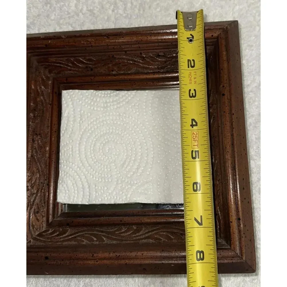 Set Of 2 Vtg Solid Wood Carved Ornate Detailed frame Mirror Wall Mount 8x8x2